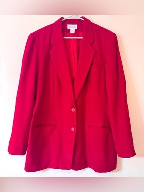 Lands’ End Red Wool Blazer 16 Tall Vintage 90s Power Career Core Jacket